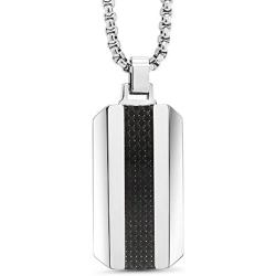 DOG TAG NECKLACE - TUNGSTEN WITH BLACK CARBON FIBER INLAY ON 3MM STAINLESS STEEL BOX CHAIN