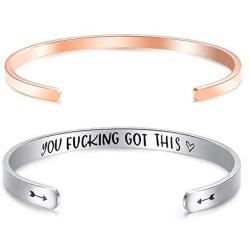 Melix Home You Fucking Got This Inspirational Bracelets for Women Stainless Steel Engraved Motivational Friend Encouragement Jewelry 