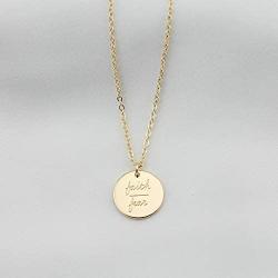 LUIWIN Inspirational Disc Necklace 14K Gold Plated Simple Engraved Hand Stamped Round Pendant Necklace Jewelry Gift for Women Girls 15 mm Disc,18'' + 2'' ext …