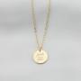 LUIWIN Inspirational Disc Necklace 14K Gold Plated Simple Engraved Hand Stamped Round Pendant Necklace Jewelry Gift for Women Girls 15 mm Disc,18'' + 2'' ext …