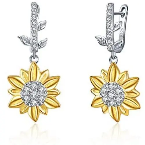 Sterling Silver Rose Cross Necklace,Sunflower Earrings,Flower Dangle Earrings Jewelry Gifts for women Teen Girls