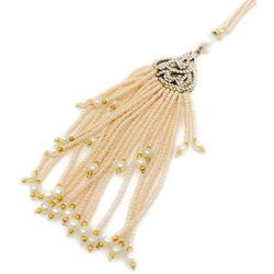 Duel On Jewel Statement Turkish Pakistani Gold Plated Stylish Pendant Necklace in Crystals Zircon Beads Pearls Gift for Her