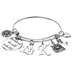 MEMGIFT 18th Birthday Gifts for Girls Daughter Granddaughter Sister Niece Inspirational Encouragement 18 Year Old Jewelry Gifts for Her Expandable Charm Bangle Bracelet 26 Initial Letter Alphabet