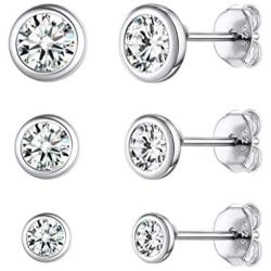 ChicSilver 2-4 Pairs Sterling Silver Stud Earrings Set, Hypoallergenic Simple Stud Earrings 3-8mm (with Gift Box)