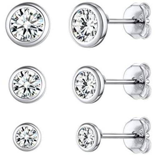 ChicSilver 2-4 Pairs Sterling Silver Stud Earrings Set, Hypoallergenic Simple Stud Earrings 3-8mm (with Gift Box)