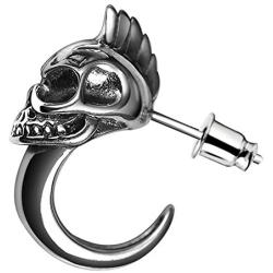 2pcs Luxury Silver Skull Stud Earrings for Mens Womens, Sterling Silver Gothic Earring, Biker Jewelry