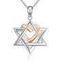 925 Silver Star of David pendant with Rose Gold Heart Necklace Mother Day Jewelry Gift for Mom Women Girls