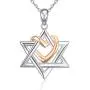 925 Silver Star of David pendant with Rose Gold Heart Necklace Mother Day Jewelry Gift for Mom Women Girls