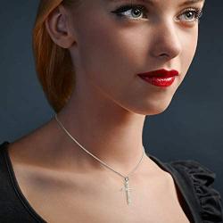 ELEGANZIA Sterling Silver Cross Necklace for Women Girls, Silver Cross Chain with Cubic Zirconia Cross Pendant, Religious Christian Jewelry