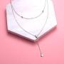 FLYOW Layered Necklace S925 Sterling Silver Teardrop Double Choker Y Lariat Necklace Gifts for Women
