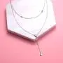 FLYOW Layered Necklace S925 Sterling Silver Teardrop Double Choker Y Lariat Necklace Gifts for Women