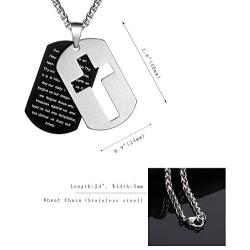 P. BLAKE Stainless Steel Dog Tag Cross Necklace for Men Boys Lord’s Prayer Pendant with Wheat Chain 24 Inches