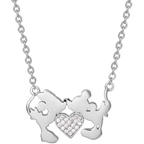 Disney Mickey Mouse and Minnie Mouse Silver Plated Kiss Necklace, Jewelry for Women Disney Mickey Mouse and Minnie Mouse Silver Plated Kiss Necklace, Jewelry for Women