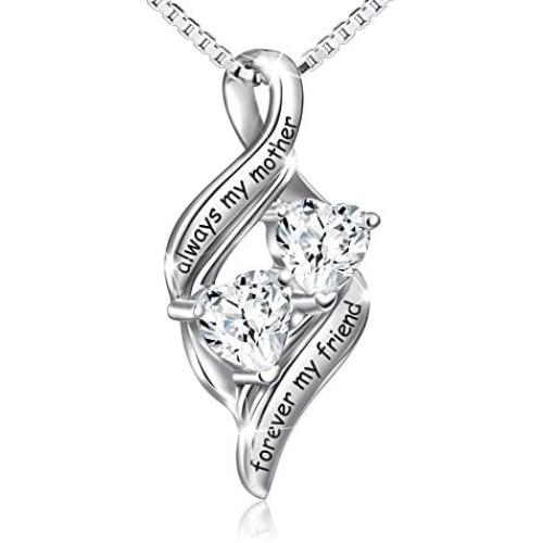 Sterling Silver Mother and Child Sister Forever Love Heart Pendant Necklace Bangle Bracelet for Mothers Day Gift