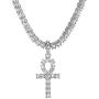 putouzip Men Ankh Key Pendant, 18k Gold Plated Fully Iced Out Rhinestone Tennis Chain Necklace