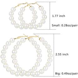 4 Pairs Faux Pearl Hoop Earrings Circle Dangle Drop Earrings Artificial Pearl Beaded Earrings (Pearl Hoop)
