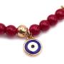 LESLIE BOULES Saint Benedict Red Wine Glass Beads Bracelet Adjustable Genuine Azabache & Blue Evil Eye Protection Jewelry