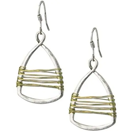 Silver with Gold Wire Copper Toned Handmade Teardrop Earrings Silver with Gold Wire Copper Toned Handmade Teardrop Earrings