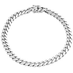 Orostar Sterling Silver Solid 10MM Miami Cuban Curb Link Chain Heavy Mens Bracelet, 8.5-9 Inches | Rhodium Plated