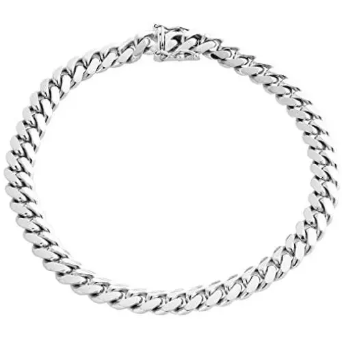 Orostar Sterling Silver Solid 10MM Miami Cuban Curb Link Chain Heavy Mens Bracelet, 8.5-9 Inches | Rhodium Plated