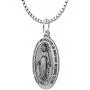 US Jewels 925 Sterling Silver 1in Oval Miraculous Virgin Mary Antique Finish Pendant Necklace, 18in thru 24in