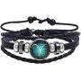 zodiac bracelet for men,Stainless Steel Personality Vintage Punk Black Leather Bracelets for Men Women