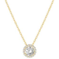 PAVOI 14K Gold Plated Post Faux Diamond Round Solitaire Pendant Halo Necklace | Gold Necklace for Women | Slider Adjustable