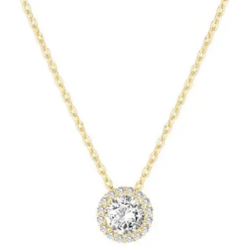 PAVOI 14K Gold Plated Post Faux Diamond Round Solitaire Pendant Halo Necklace | Gold Necklace for Women | Slider Adjustable