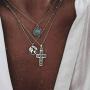 Twinklede Boho Layered Necklace Silver Turquoise Pendant Necklaces Chain Map Necklace Jewelry for Women and Girls (Silver 1)