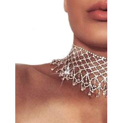 Nicute Festival Rhinestone Choker Necklace Full Crystal Silver Necklaces Chain Summer Club Neck Jewelry Accessories for Women and Girls