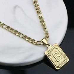 Joycuff Gold Square Initial Necklaces for Women Men Teen Girls Boys Husband Dad Mom Daughter Personalized Name 26 Alphabets Stainless Steel Figaro Chain Vintage Medallion Pendant Necklace