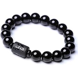 Rustenhof Natural Crystal Obsidian Stone Bead Bracelet with Dragon or Phoenix Totem Cylinder Bead Men or Women Chain Famous Fashion 12MM 10MM