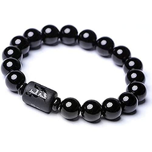 Rustenhof Natural Crystal Obsidian Stone Bead Bracelet with Dragon or Phoenix Totem Cylinder Bead Men or Women Chain Famous Fashion 12MM 10MM