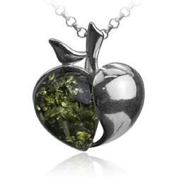 Sterling Silver Green Amber Apple Necklace Pendant Chain 18 Inches
