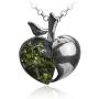 Sterling Silver Green Amber Apple Necklace Pendant Chain 18 Inches