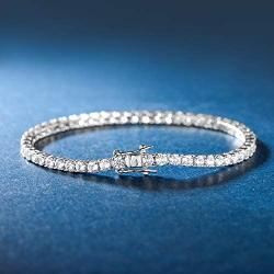 SUPRAONE White Gold Plated 925 Sterling Silver 3.0 Round Cut Cubic Zirconia Classic Tennis Bracelet, 14K White Gold Plated 7.0 Inch