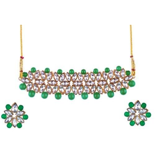 Efulgenz Crystal Kundan Pearl Rhinestone Indian Boho Floral Choker Neckalce Earrings Wedding Bridal Jewelry Set