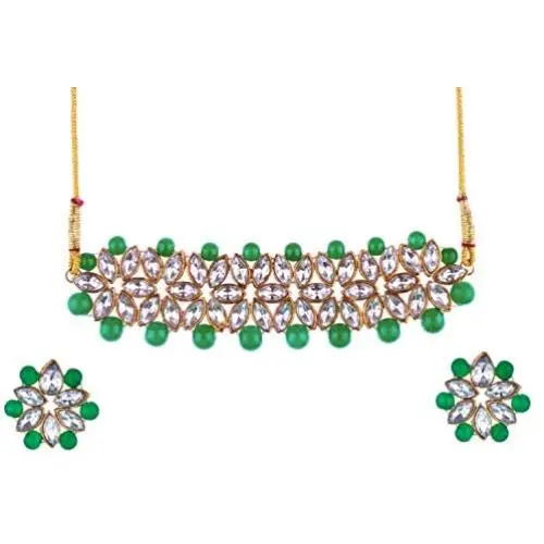 Efulgenz Crystal Kundan Pearl Rhinestone Indian Boho Floral Choker Neckalce Earrings Wedding Bridal Jewelry Set