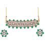 Efulgenz Crystal Kundan Pearl Rhinestone Indian Boho Floral Choker Neckalce Earrings Wedding Bridal Jewelry Set