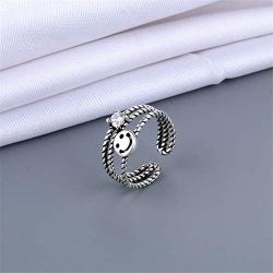kelistom Silver Smile Face Open Ring for Women Men Adjustable Wide Smiling Statement Ring Fashion Party Jewelry
