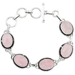 Rose Quartz Bracelet 925 Silver Overlay Handmade Vintage Style Jewelry for Women Mom Wife