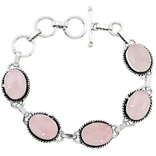 Rose Quartz Bracelet 925 Silver Overlay Handmade Vintage Style Jewelry for Women Mom Wife Rose Quartz Bracelet 925 Silver Overlay Handmade Vintage Style Jewelry for Women Mom Wife