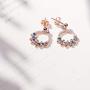AOBOCO Circle Earrings Sterling Silver Simulated Aquamarine Earrings Embellished with Multicolor Crystals from Austria, Hypoallergenic Rose Gold Earrings, Fine Flower Jewelry Gifts for Women