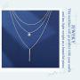 Jeweky Layered Sequin Necklaces Silver Beaded Choker Necklace Bar Pendant Chain Adjustable Jewelry for Women and Girls