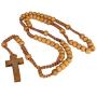 Christian Catholic Wooden Beige Rosary Prayer Beaded Cross Crucifix Christ Jesus Necklace for Auto Car for Men Women Religious Jewelry Jerusalem Pendant 20''
