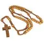 Christian Catholic Wooden Beige Rosary Prayer Beaded Cross Crucifix Christ Jesus Necklace for Auto Car for Men Women Religious Jewelry Jerusalem Pendant 20''
