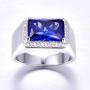 BONLAVIE Mens Halo Engagement Rings 7.0ct Radiant Cut Created Blue Sapphire Solid 925 Sterling Silver Eternity Wedding Band Size 5-14