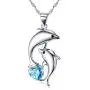 Dolphin Necklace 925 Sterling Silver Dolphin Jewelry with Blue Heart Shaped Crystals Circle Pendant Necklace Dolphin Mother Day Gift for Women Girls