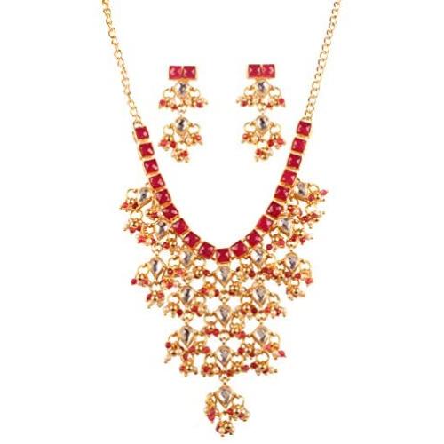 Touchstone Indian Bollywood Handcrafted Traditional Royal Mughal Kundan Polki Meenakari Enamel Colorful Wedding Designer Jewelry Necklace Choker Set in Gold and Silver Tone for Women.