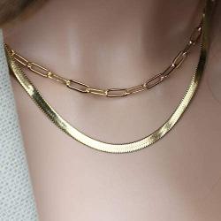 Hidepoo Gold Layered Necklaces for Women, 14K Gold Plated Dainty Coin Pendant Choker Necklace Herringbone Snake Necklace Paperclip Chain Layered Necklaces for Women Jewelry Gifts